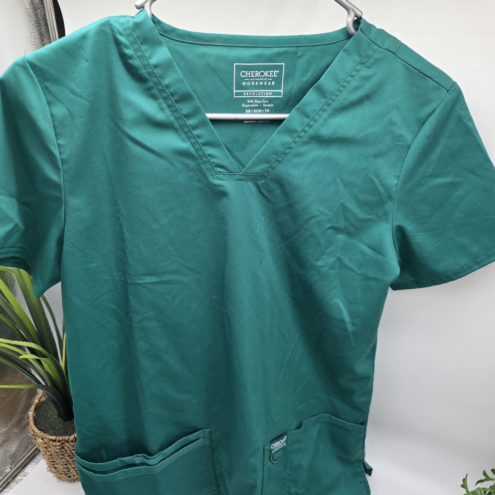 Hunter Green Women's Scrub Set Cherokee Workwear Ladies Top Pants XS Extra Small - Picture 2 of 10